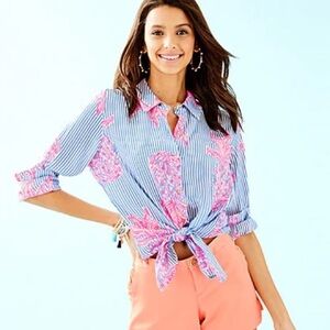 Lilly Pulitzer Sea View Button Down Shirt in Blue Peri Rum Swizzle Size Small